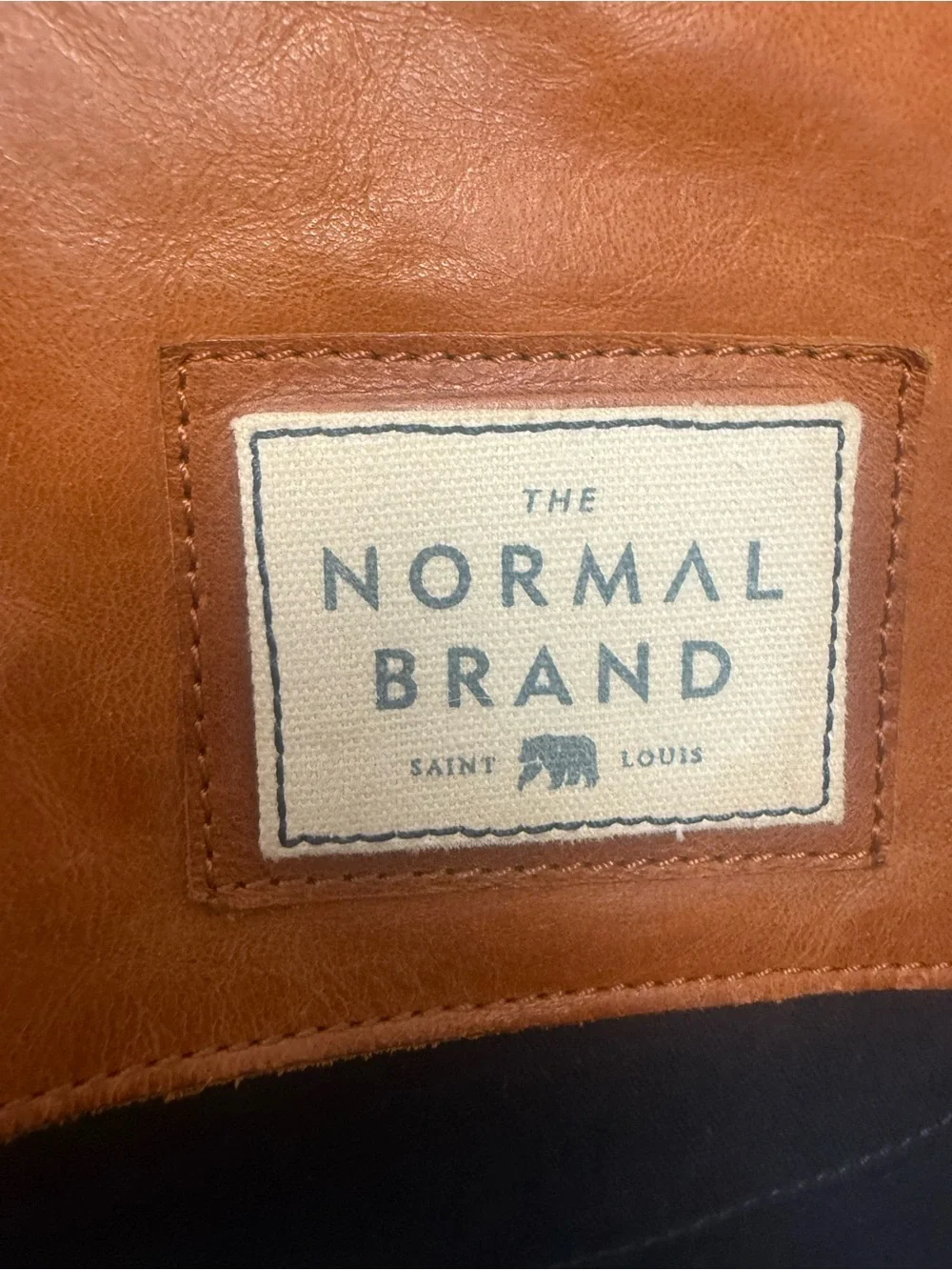 The Normal Brand Top Side Leather And Navy Canvas Backpack Travel Work Bag